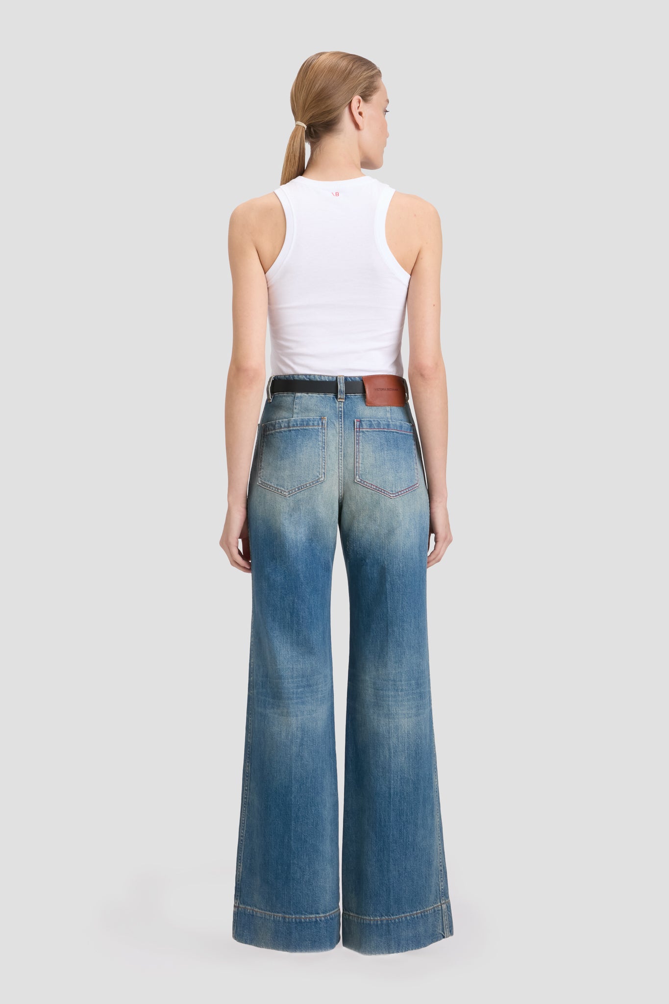 Alina High Waisted Long Jean In Washed Blue