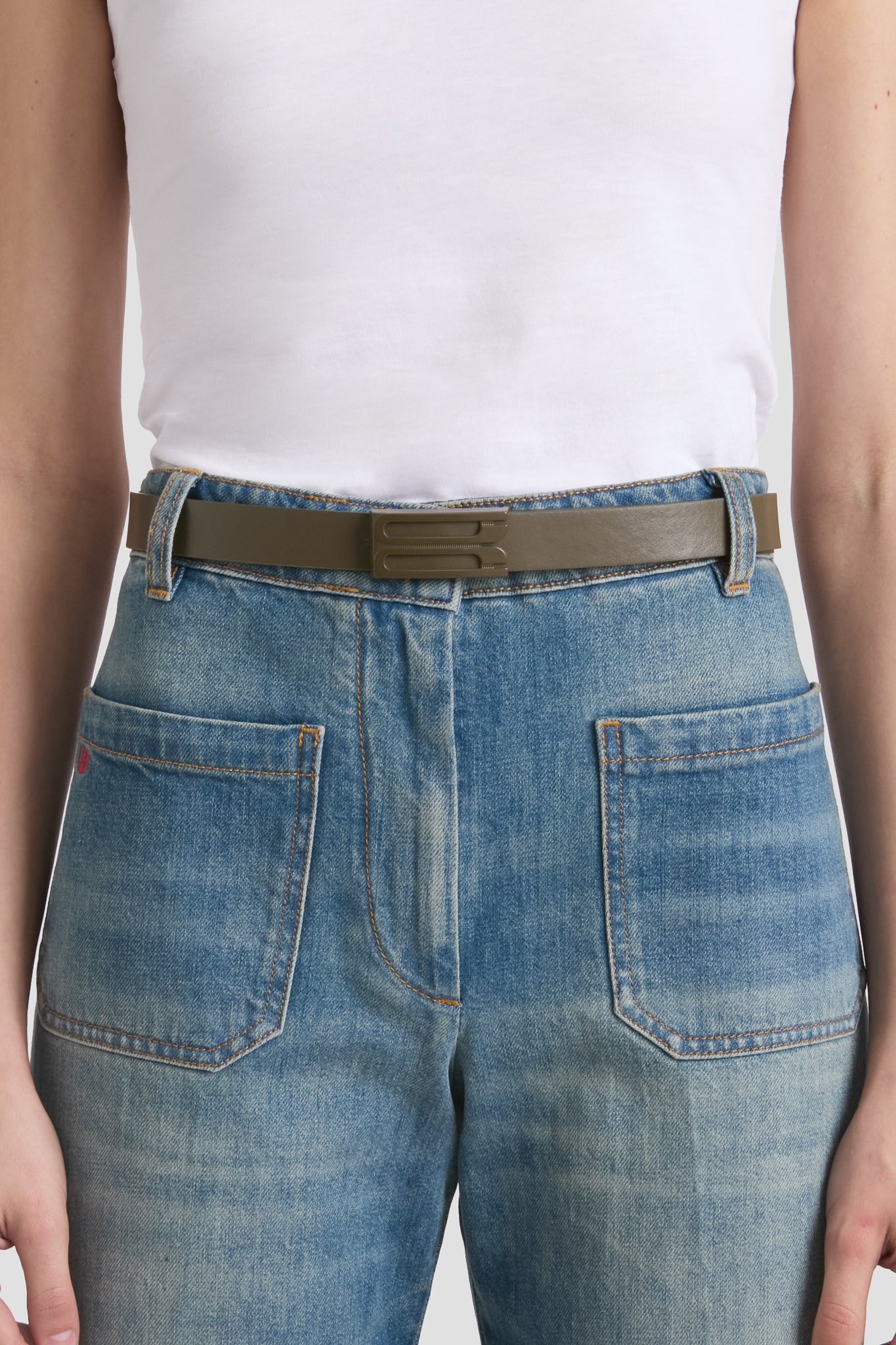 Tonal Frame Belt In Dark Khaki Smooth Leather
