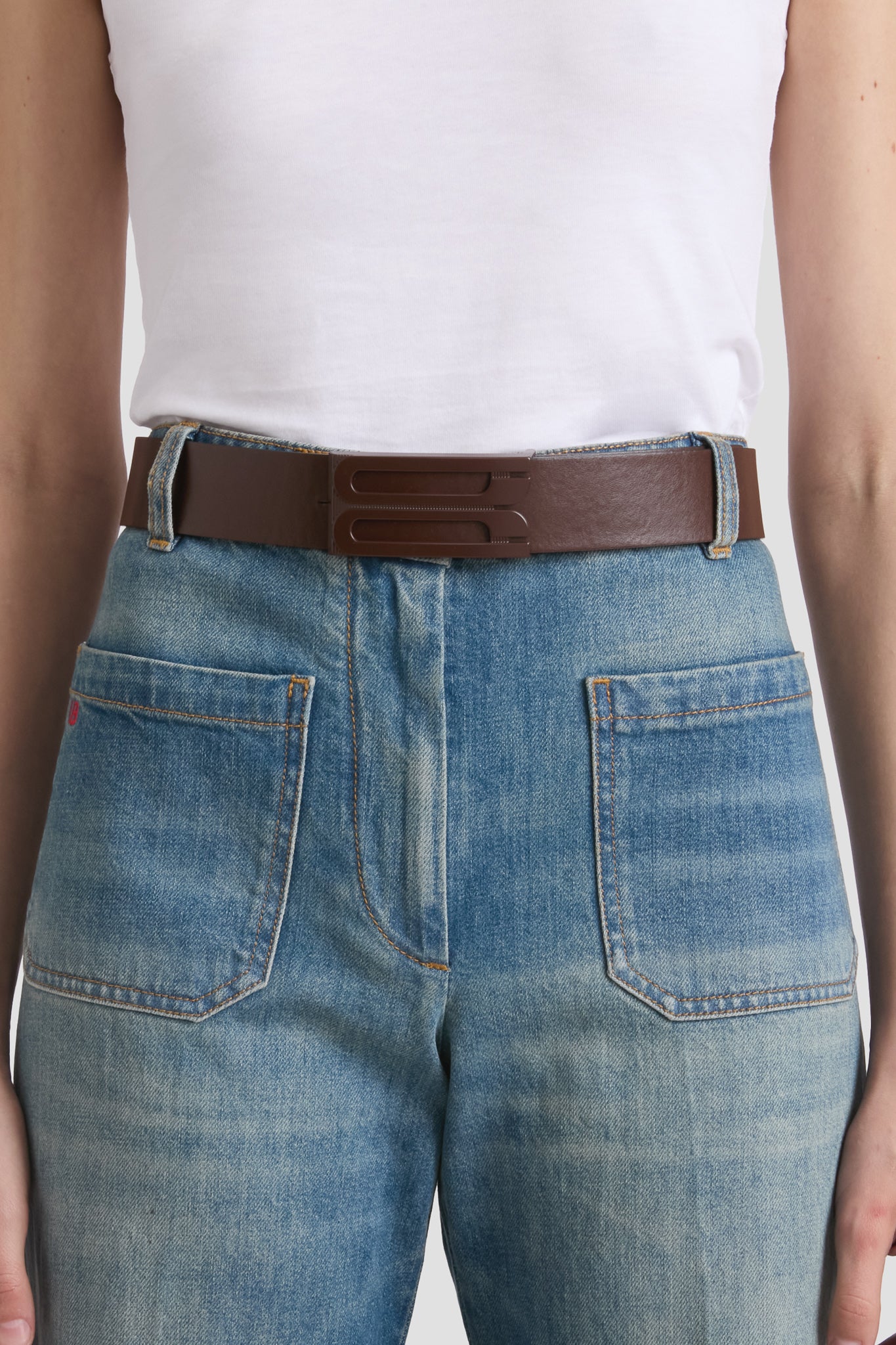 Tonal Jumbo Frame Belt In Dark Brown Smooth Leather
