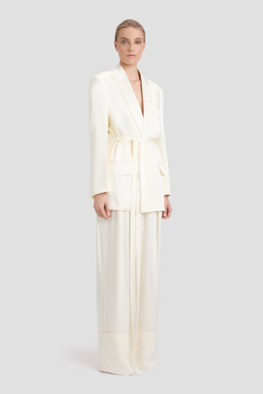Wide Leg Turn-Up Trouser In Ivory