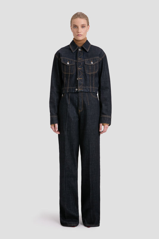 High Waisted Cinched Jean In Indigo Rinse