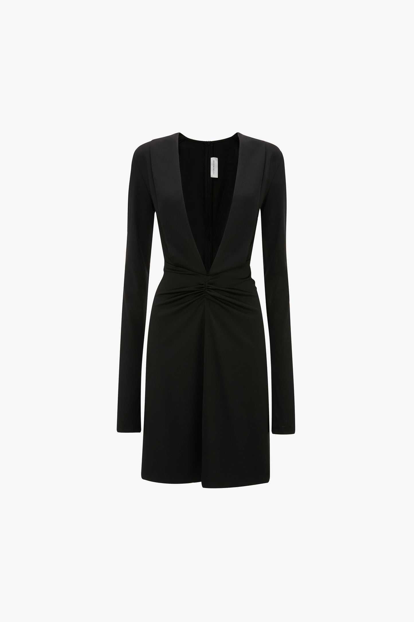 Long Sleeve V-Neck Mini Dress In Black
