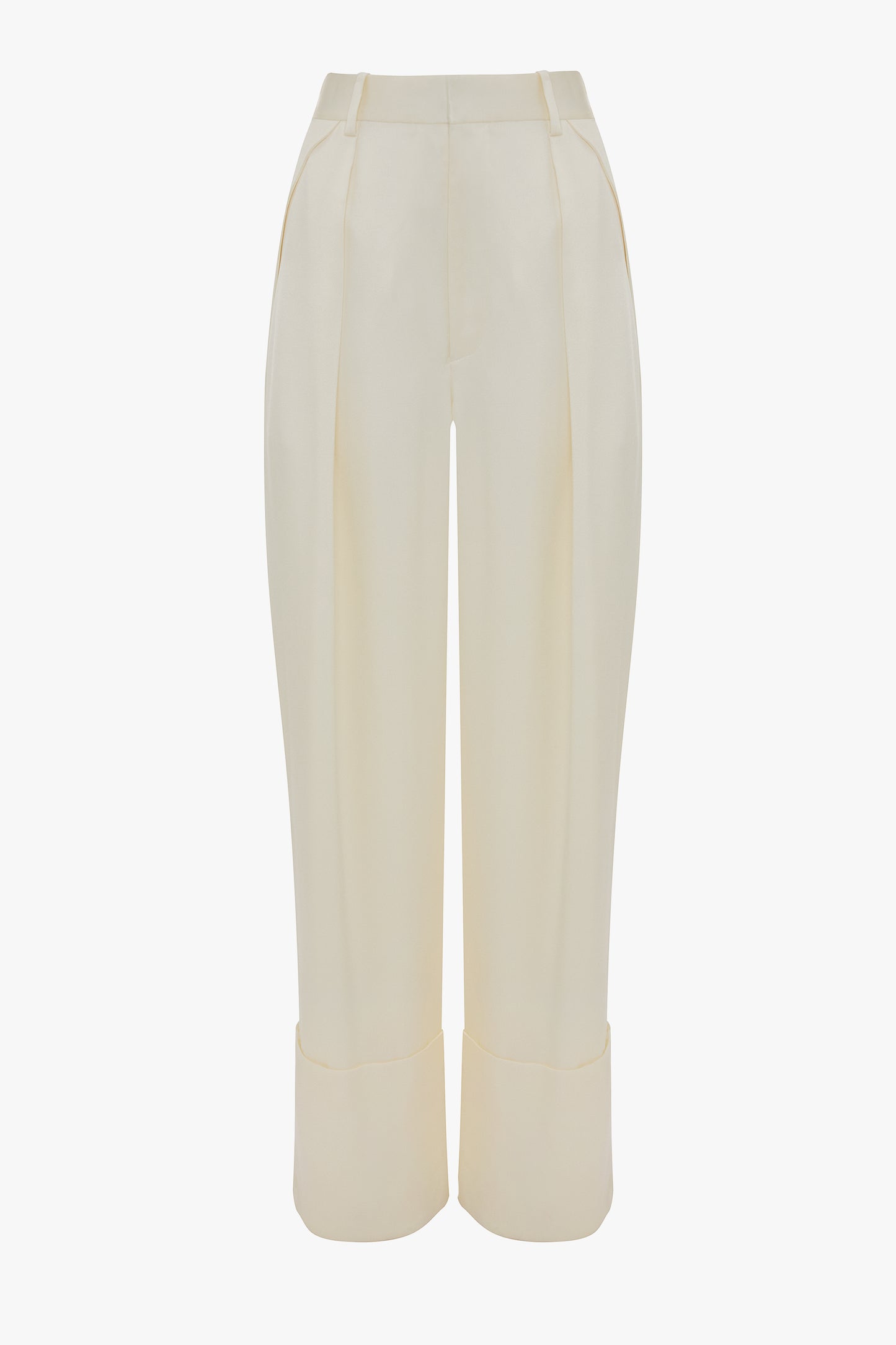 Wide Leg Turn-Up Trouser In Ivory