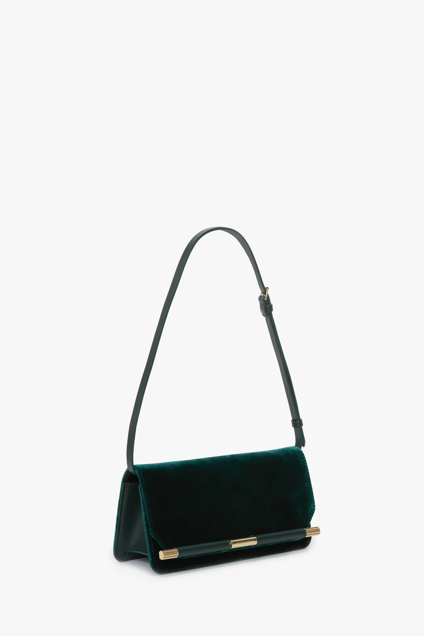 202 Clutch Bag With Strap In Dark Green Velvet