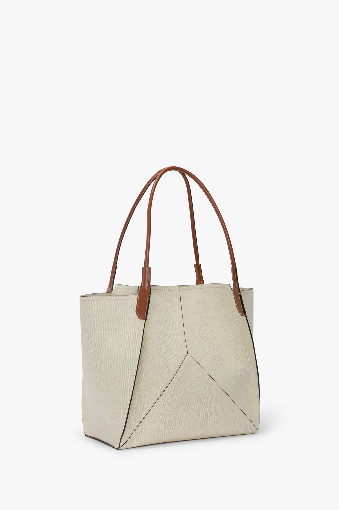 Victoria Tote In Ivory Canvas With Tan Leather