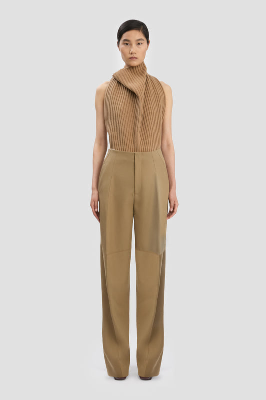 Sculptural Leg Trouser In Dark Camel
