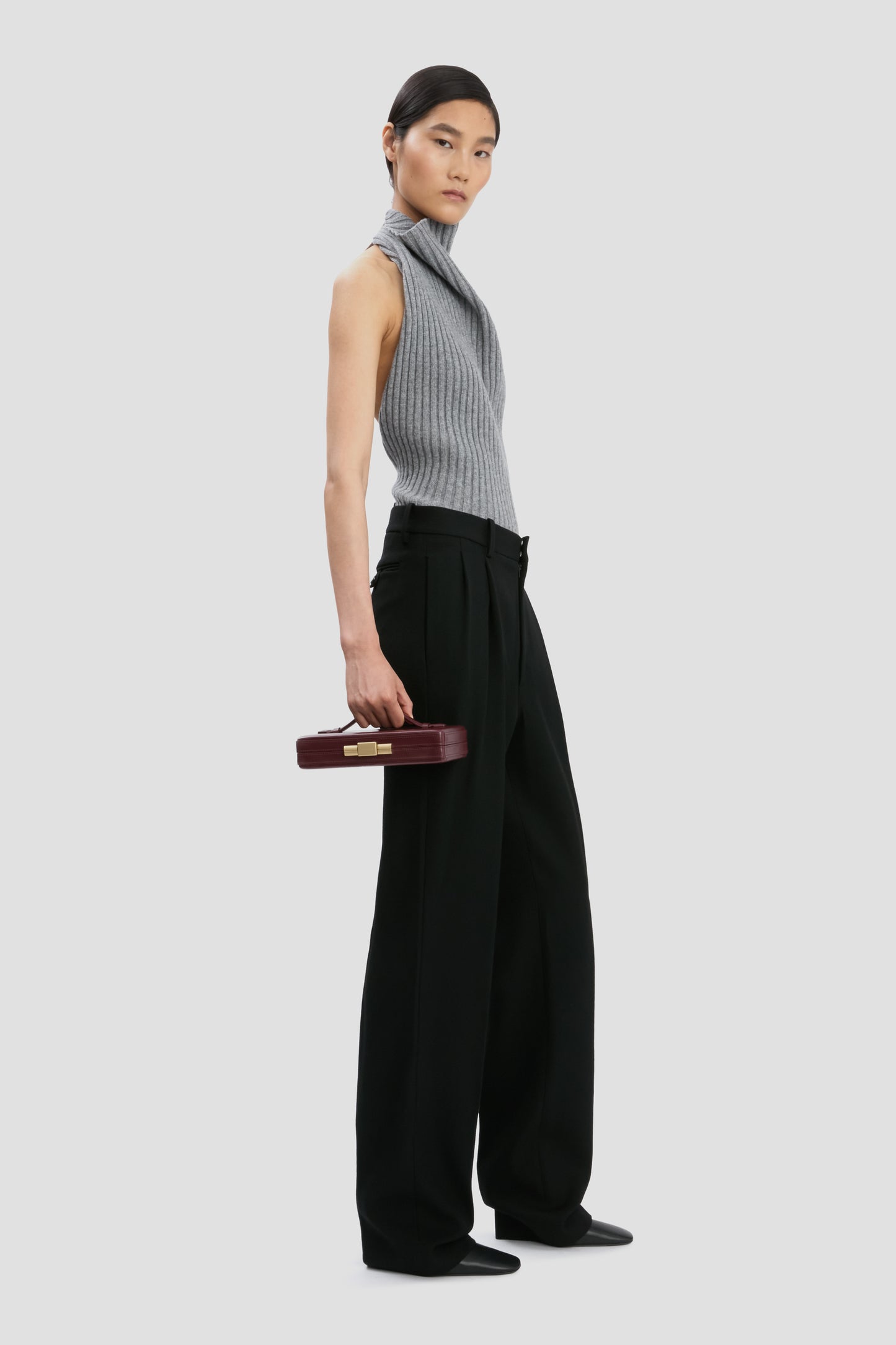 Box Clutch In Burgundy Smooth Leather