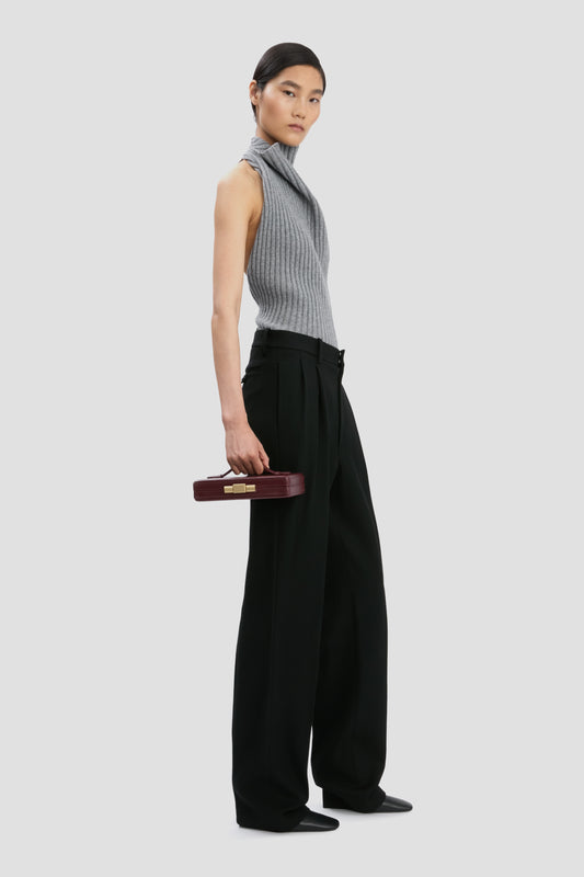 Box Clutch In Burgundy Smooth Leather