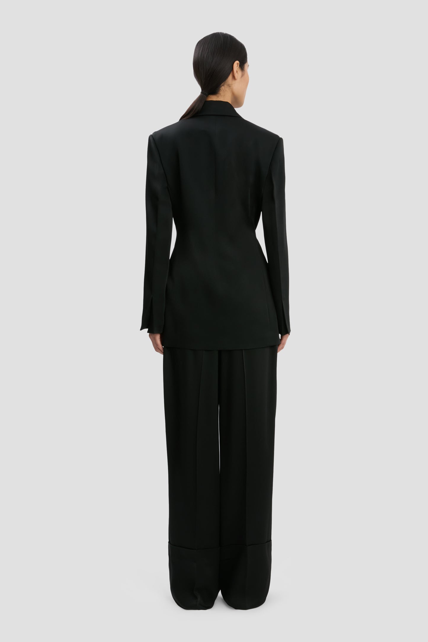 Wide Leg Turn-Up Trouser In Black