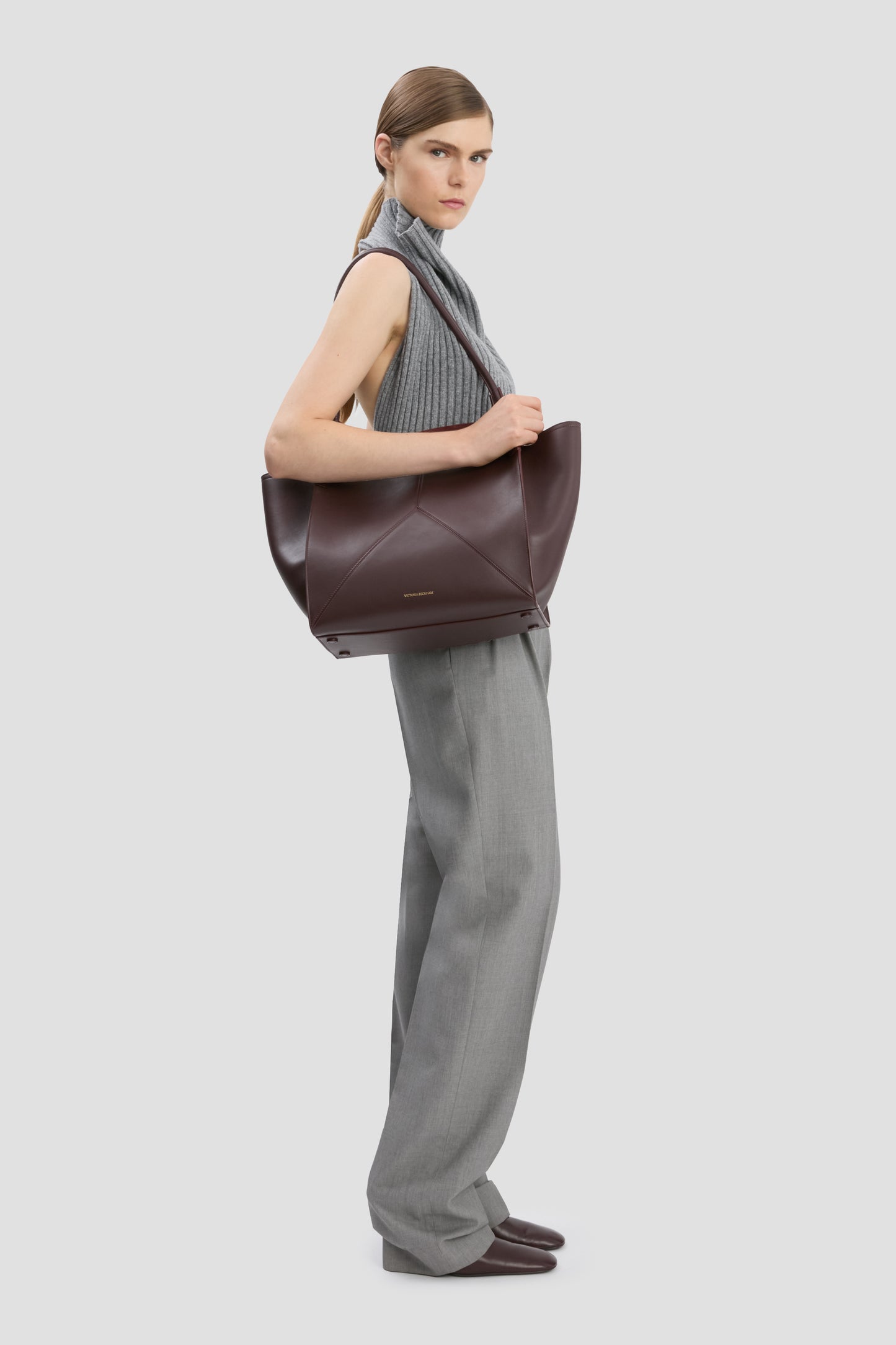 Drop-Waist Straight Leg Trouser In Light Grey Melange