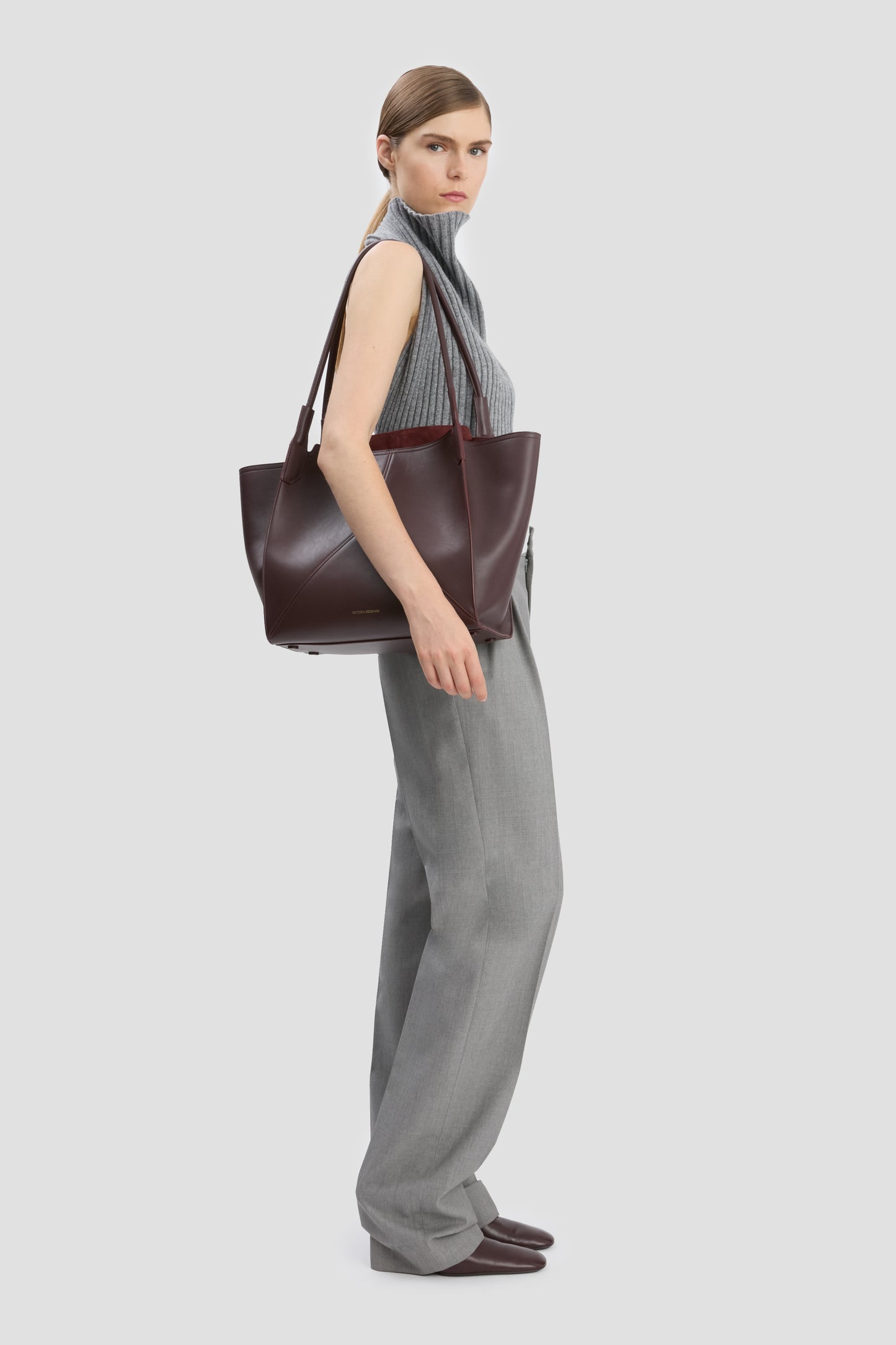 Drop-Waist Straight Leg Trouser In Light Grey Melange
