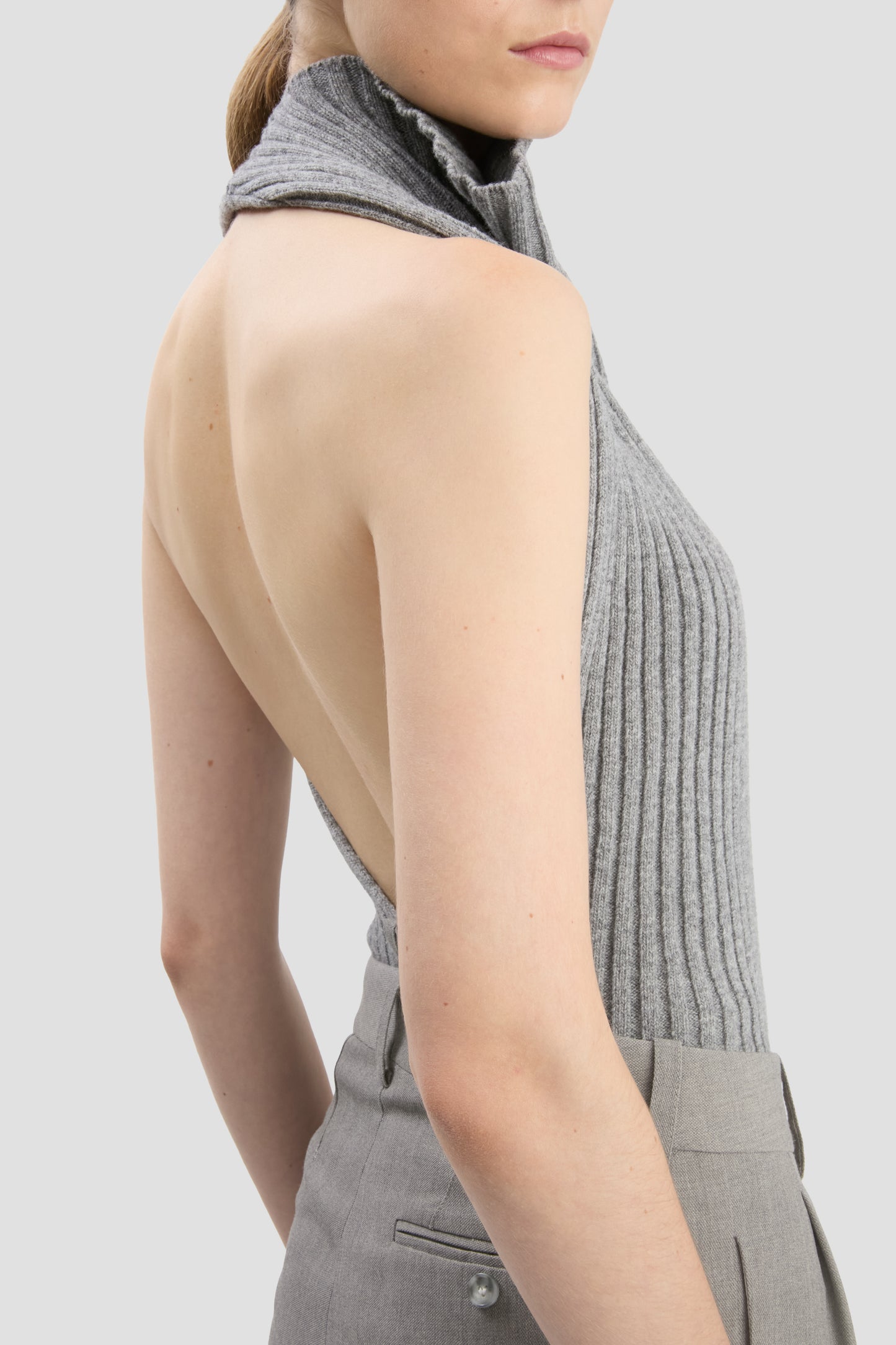 Drop-Waist Straight Leg Trouser In Light Grey Melange
