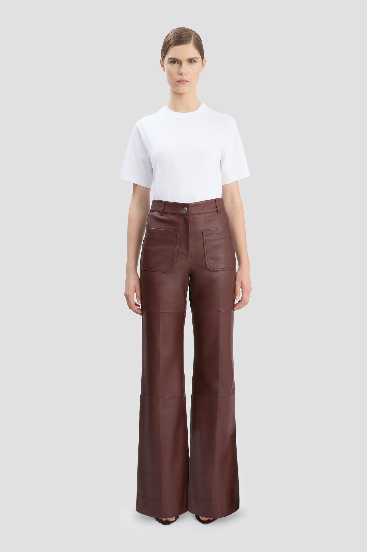 Leather Alina Trouser In Soft Burgundy Leather