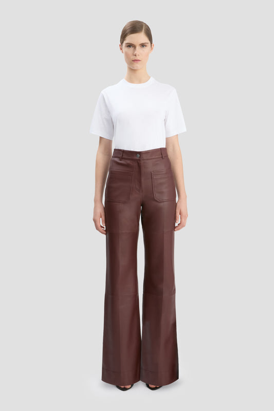 Leather Alina Trouser In Soft Burgundy Leather