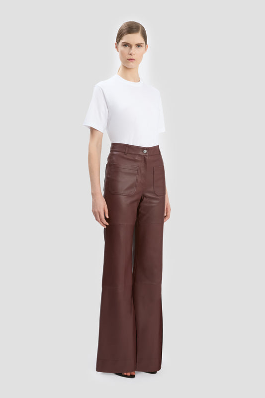 Leather Alina Trouser In Soft Burgundy Leather