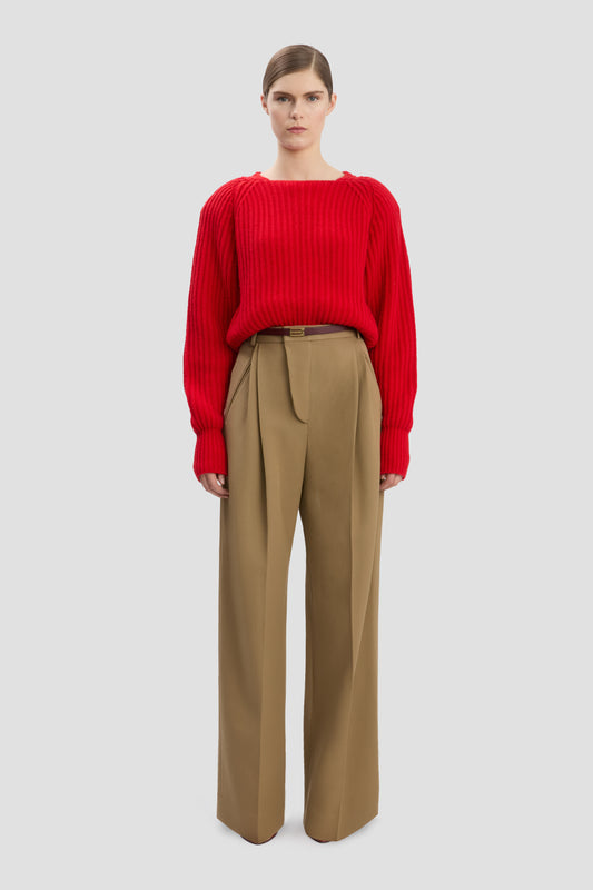 Wide Leg Trouser In Dark Camel
