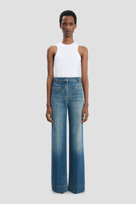 Alina High Waisted Short Jean In Classic Blue Wash