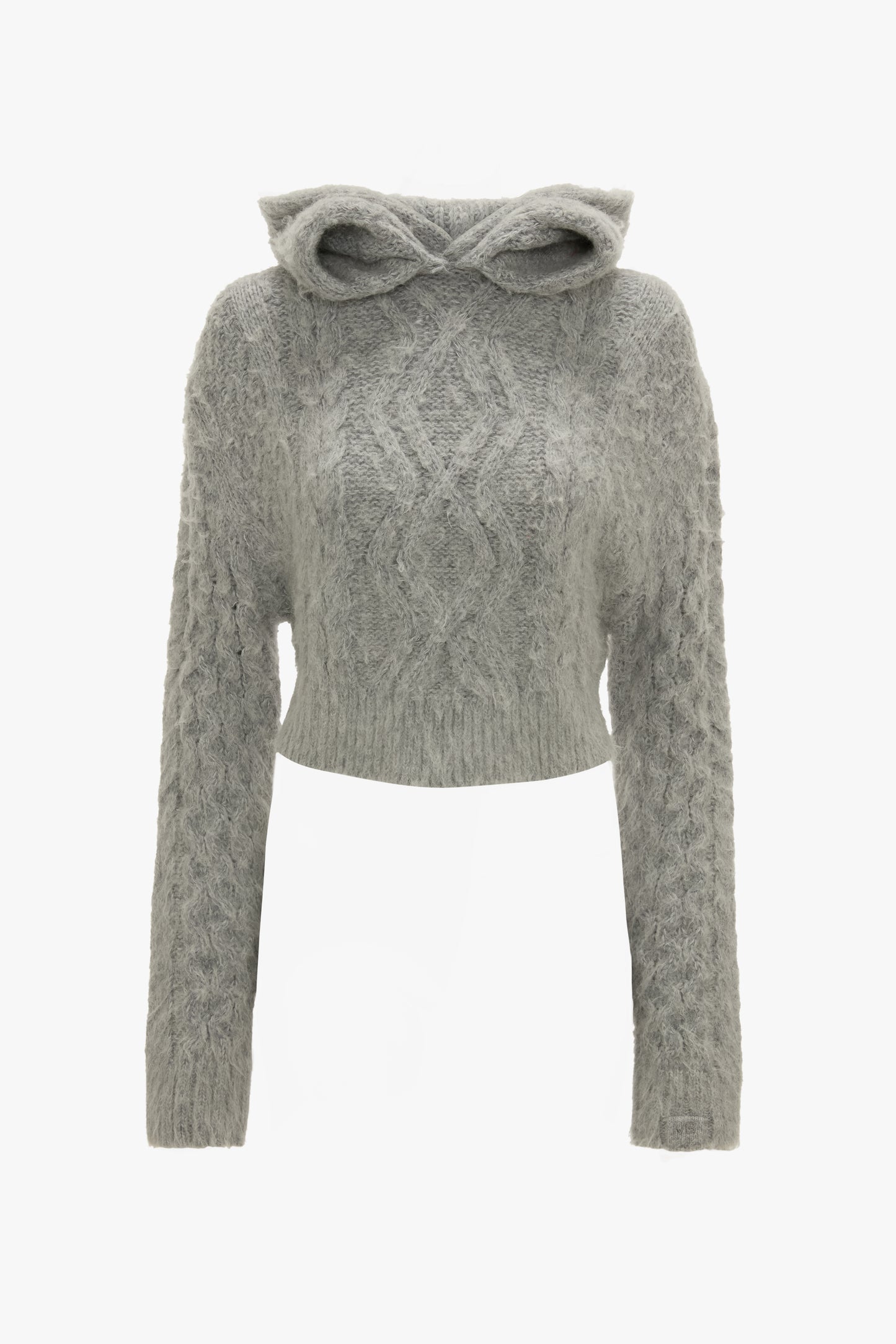 Cropped Cable Jumper In Grey Melange