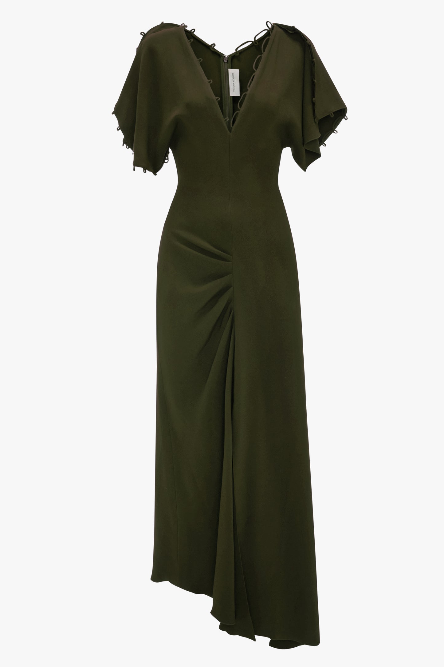 Rouleaux Detail Midi Dress In Dark Olive