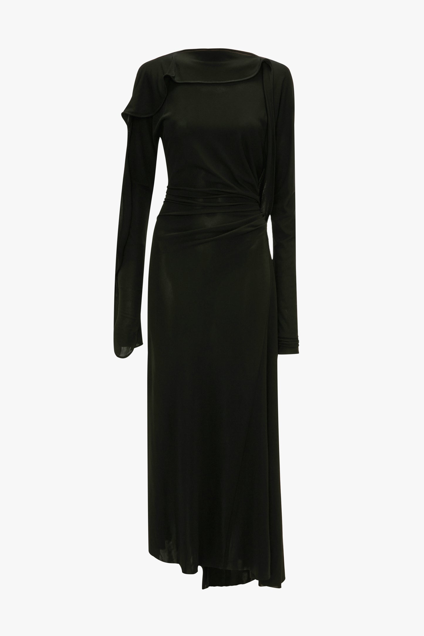 Draped Midi Dress In Black
