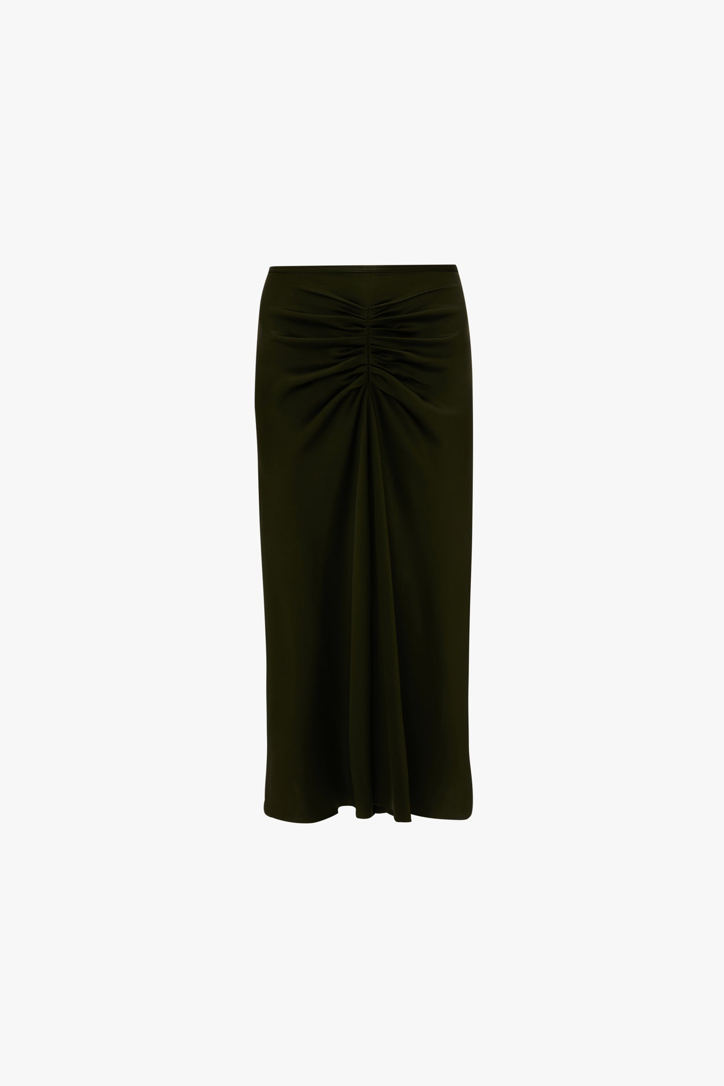 Gathered Waist Midi Skirt In Dark Olive