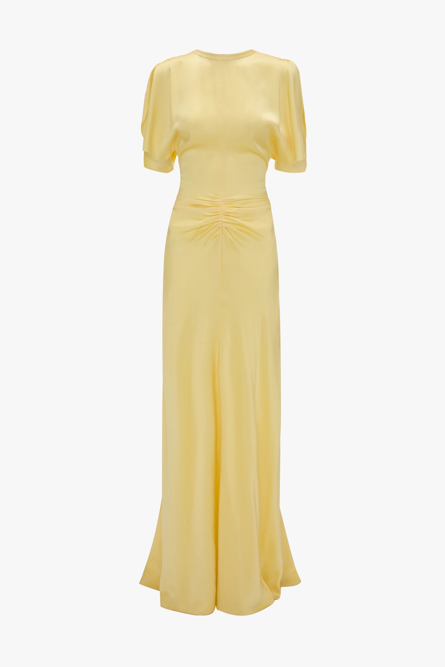 Gathered Waist Floor-Length Dress In Daffodil Yellow