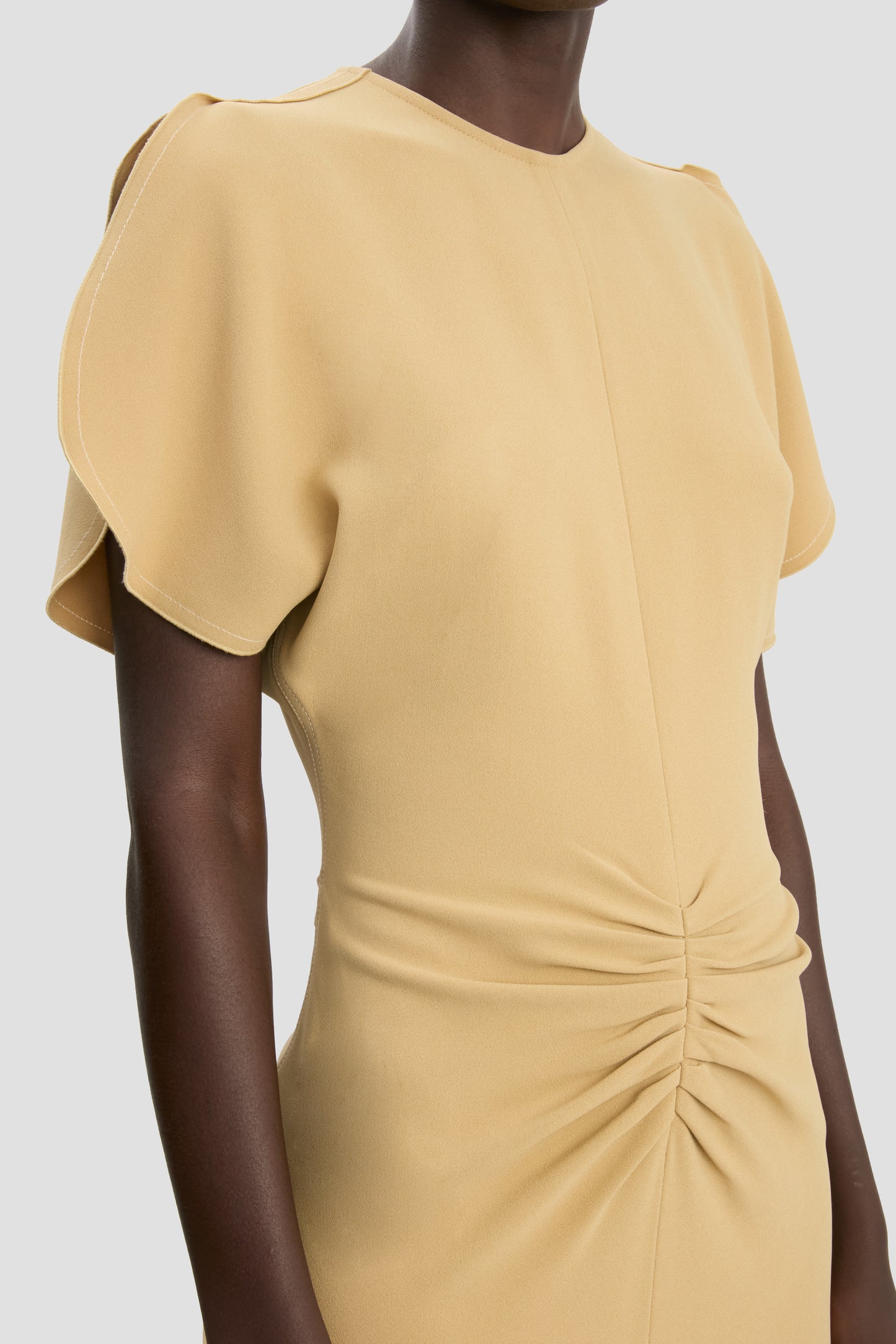 Gathered Waist Midi Dress In Honey