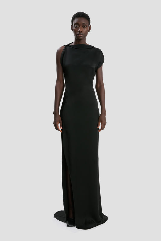 Sleeveless Cord Split Side Dress In Black