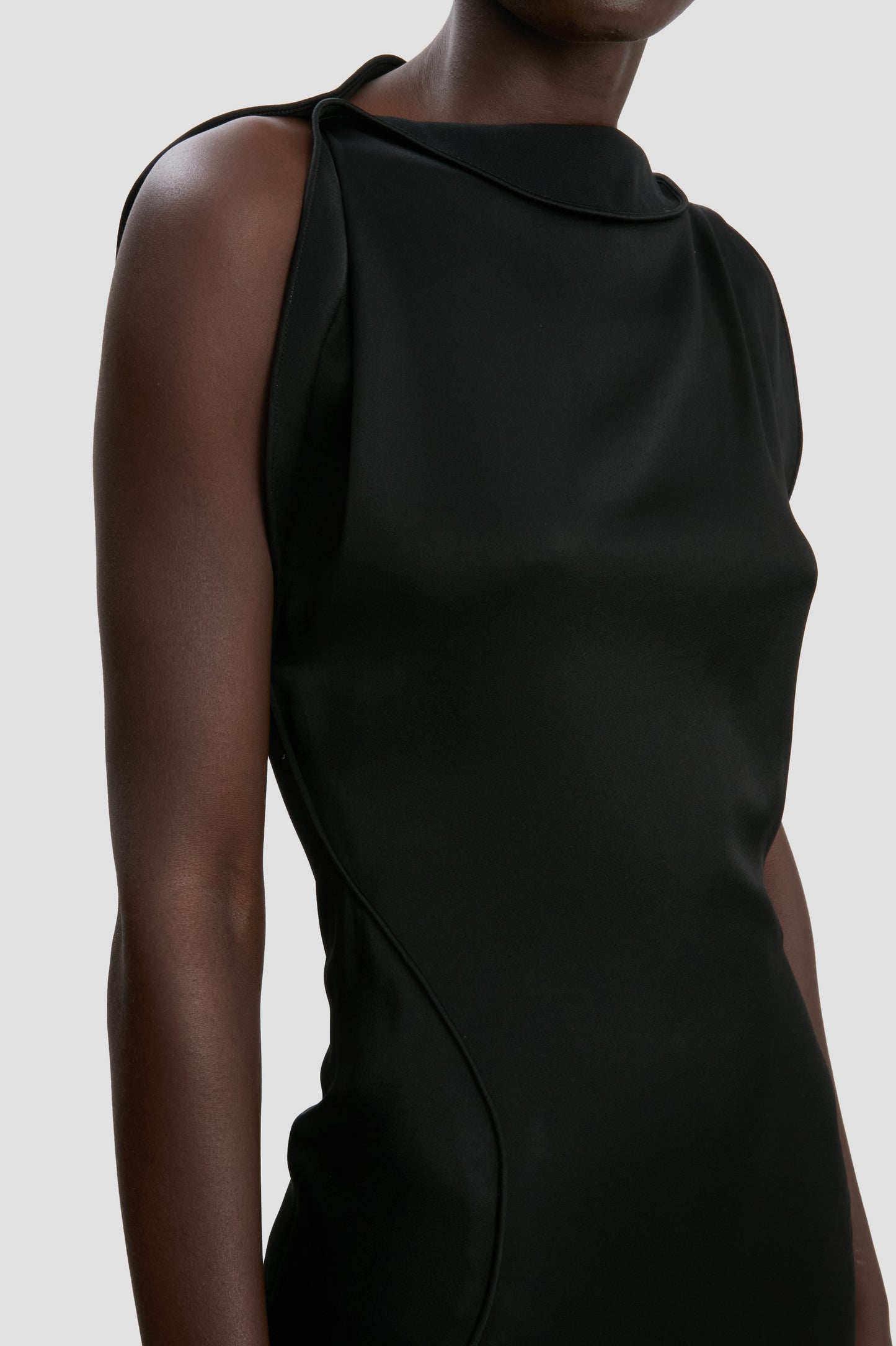Sleeveless Cord Split Side Dress In Black