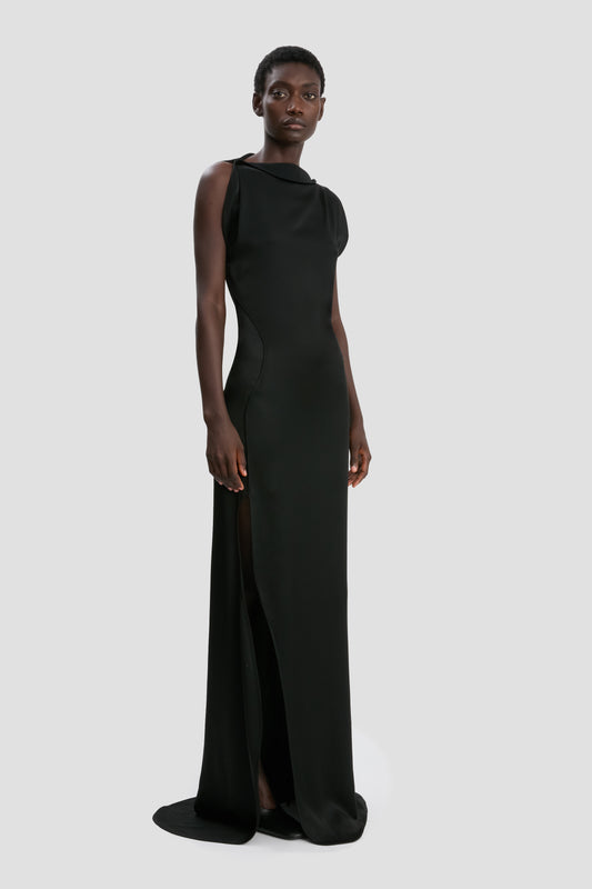 Sleeveless Cord Split Side Dress In Black