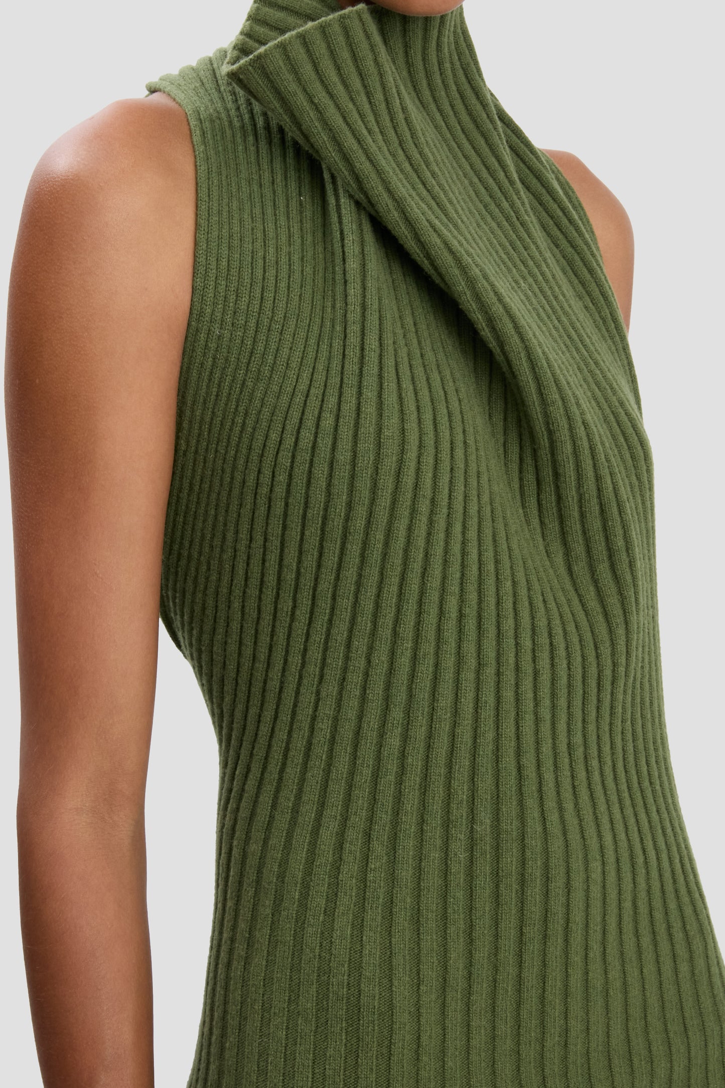 Draped Sleeveless Rib Midi Dress In Oregano