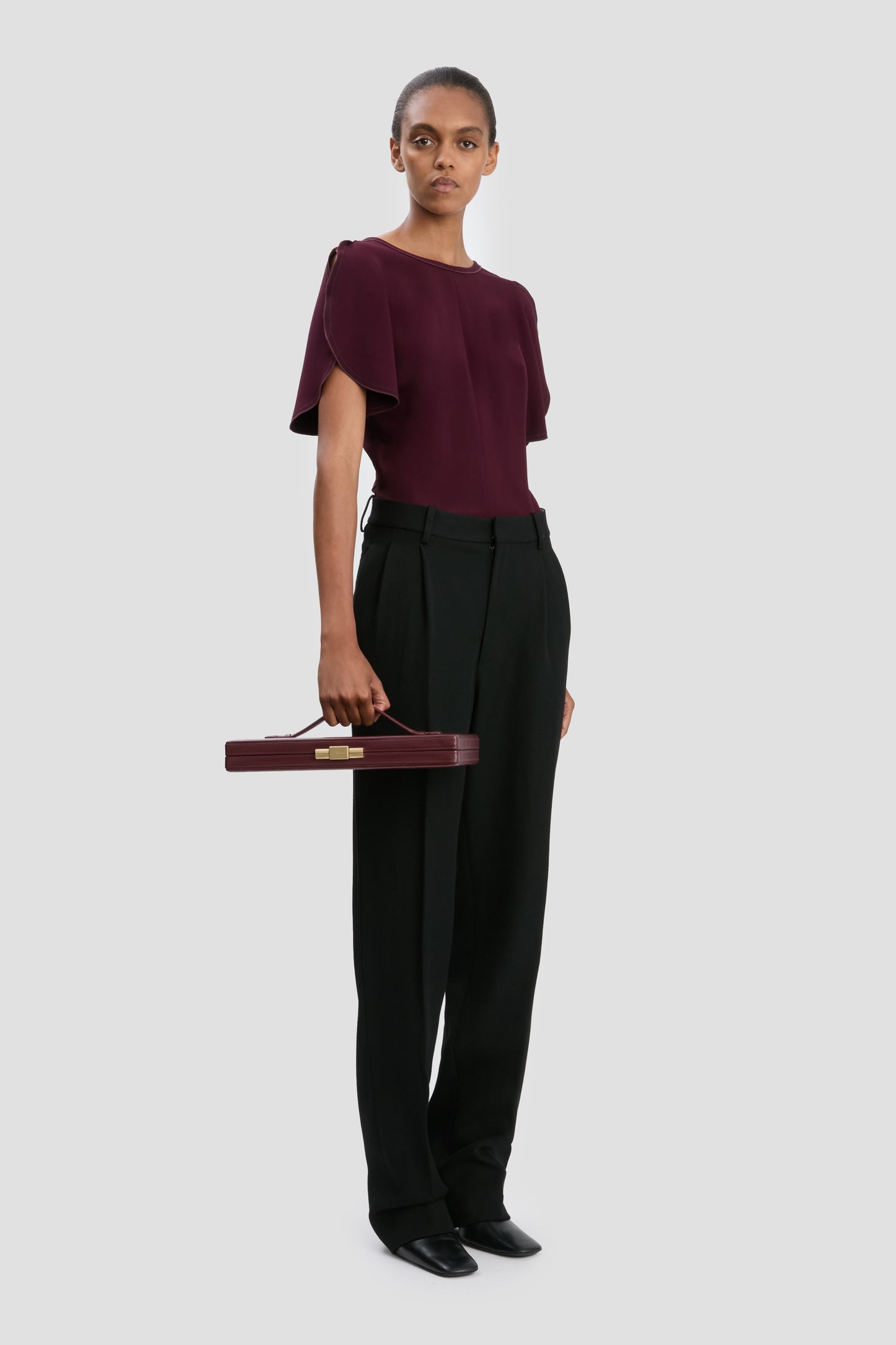 Drop-Waist Straight Leg Trouser In Black