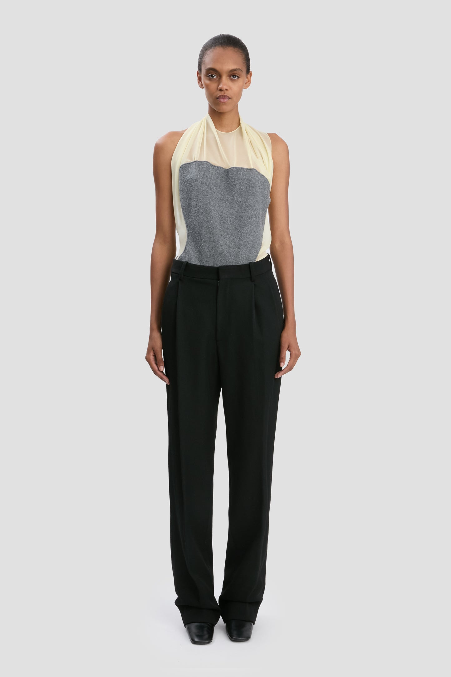 Sleeveless Draped Panel Top In Frosted Yellow
