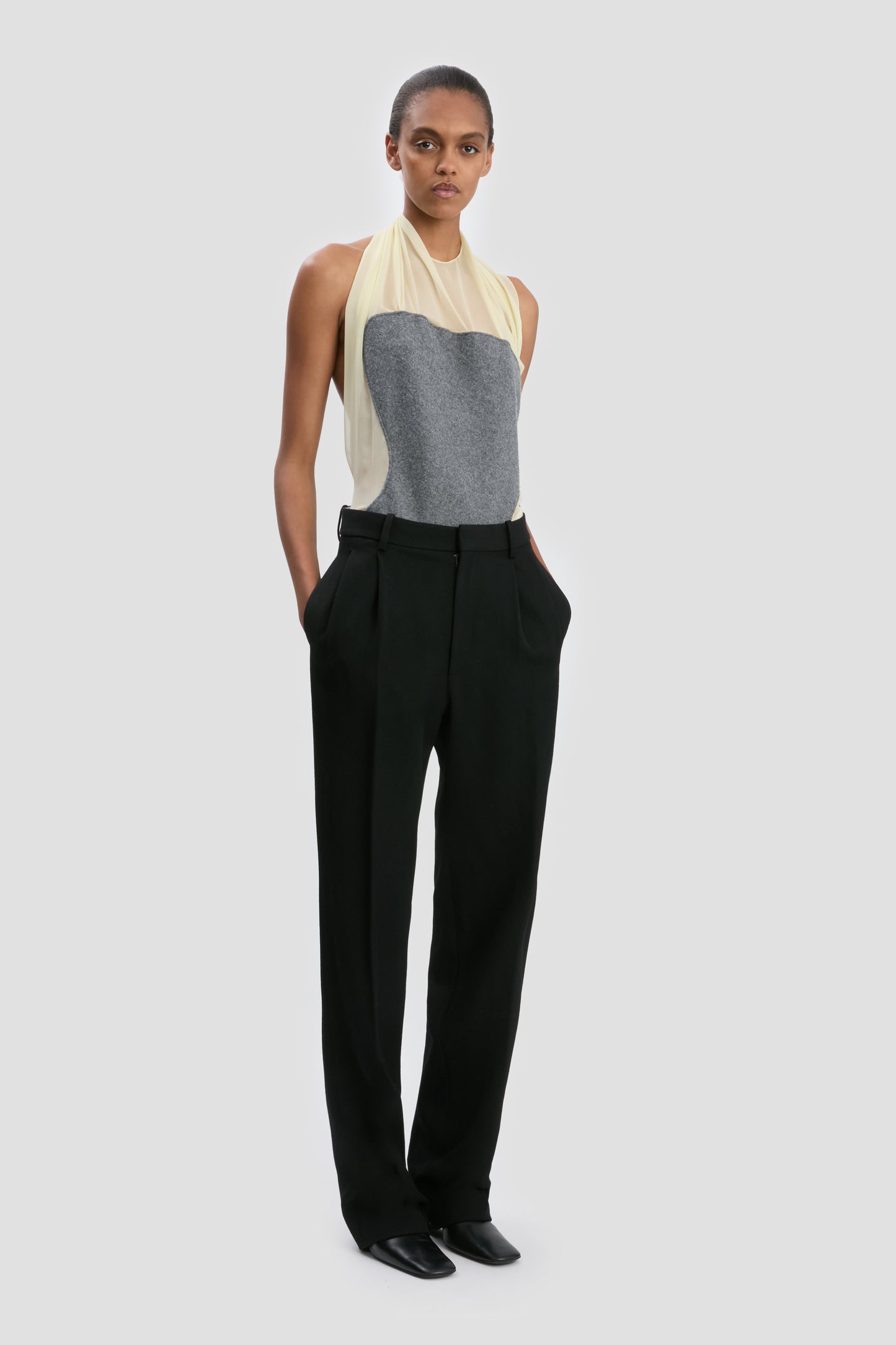 Sleeveless Draped Panel Top In Frosted Yellow