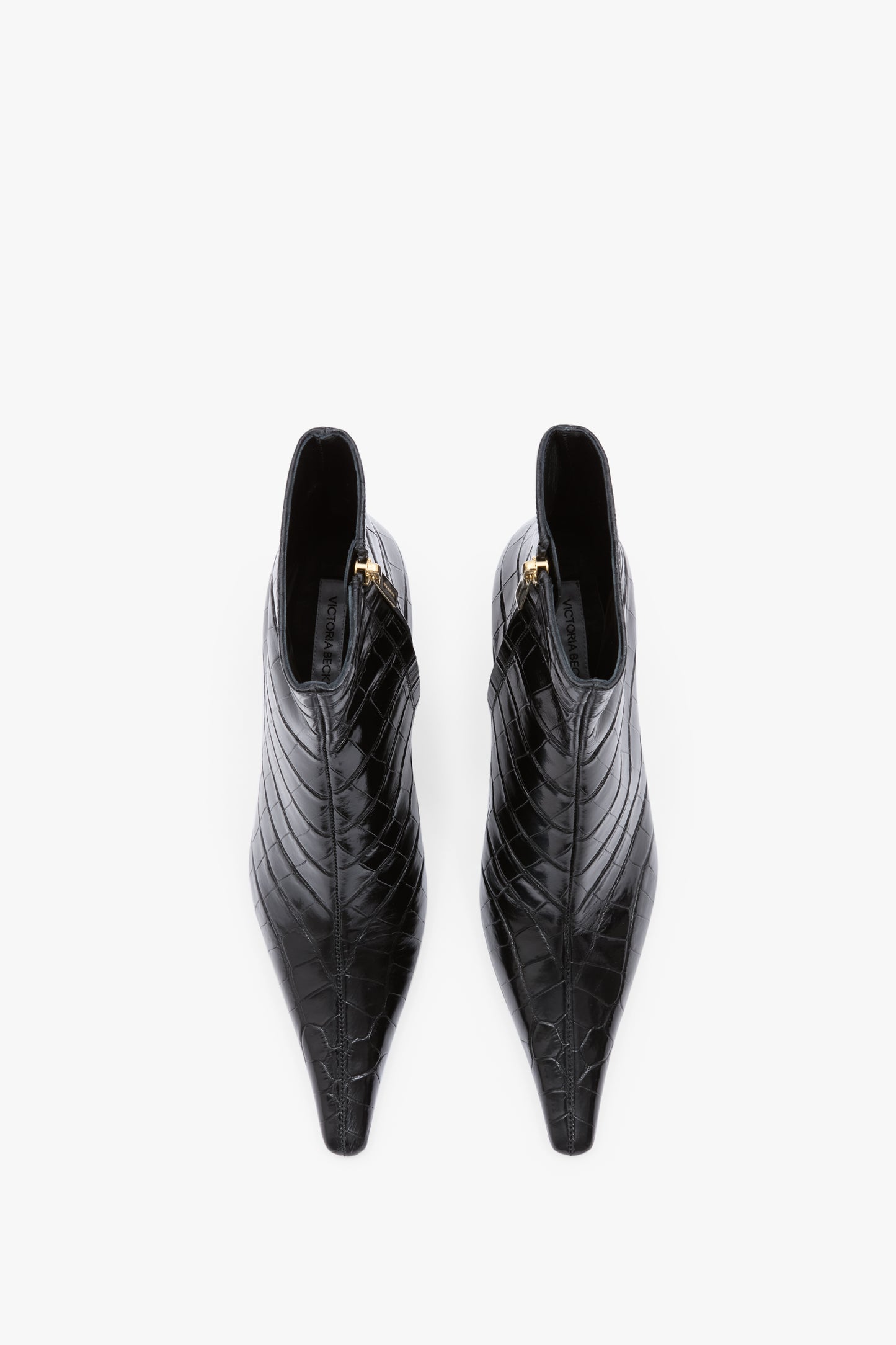 Sloan Stiletto Ankle Boot In Black Croc Embossed Leather