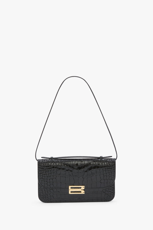 Dorian Pochette In Black Croc Embossed Leather