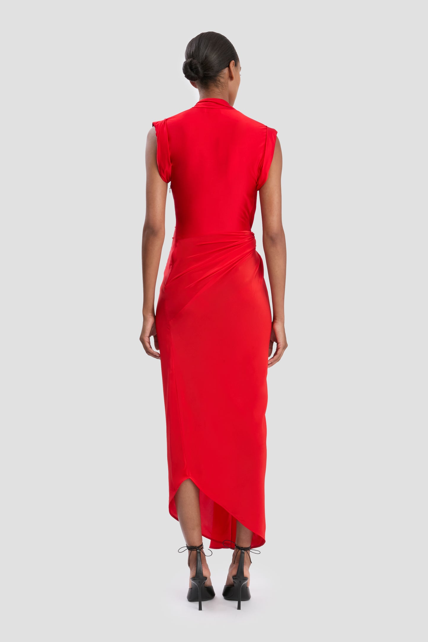 Asymmetric Twist Dress In Cardinal Red
