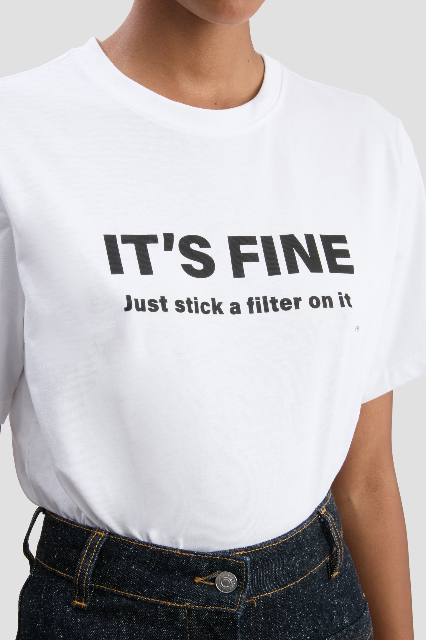 Slogan Tee In White Just Stick A Filter On It