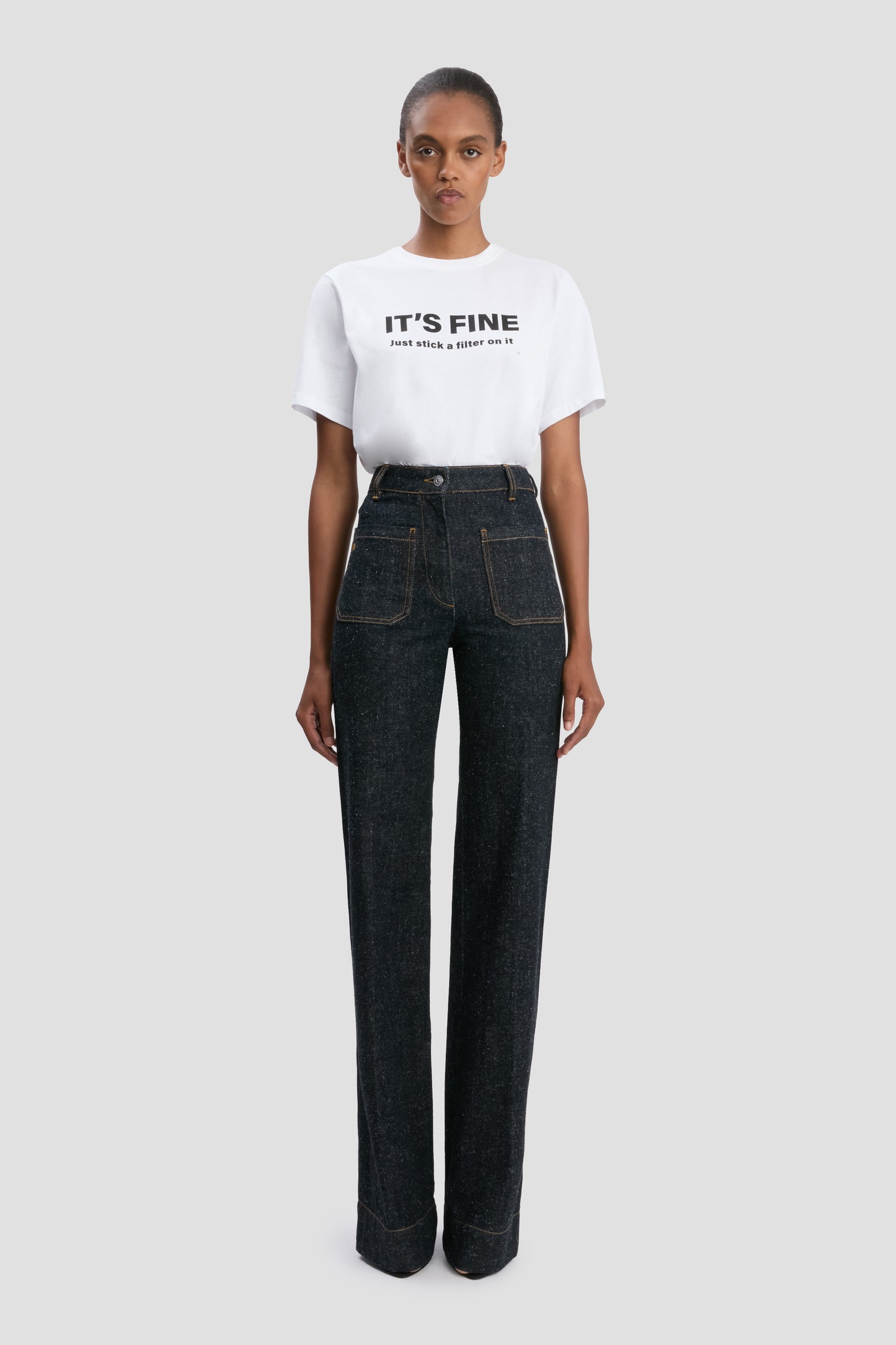 Slogan Tee In White Just Stick A Filter On It