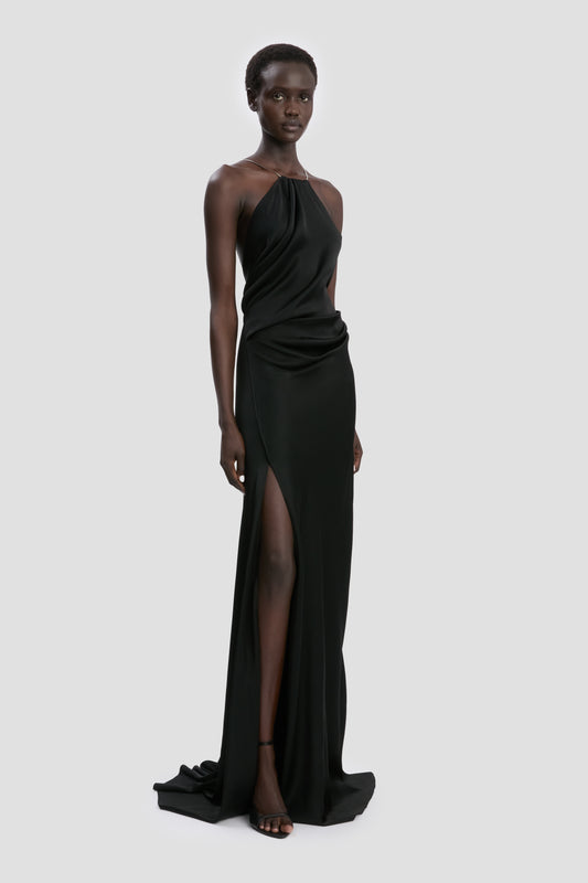 Chain Halter Gown In Black