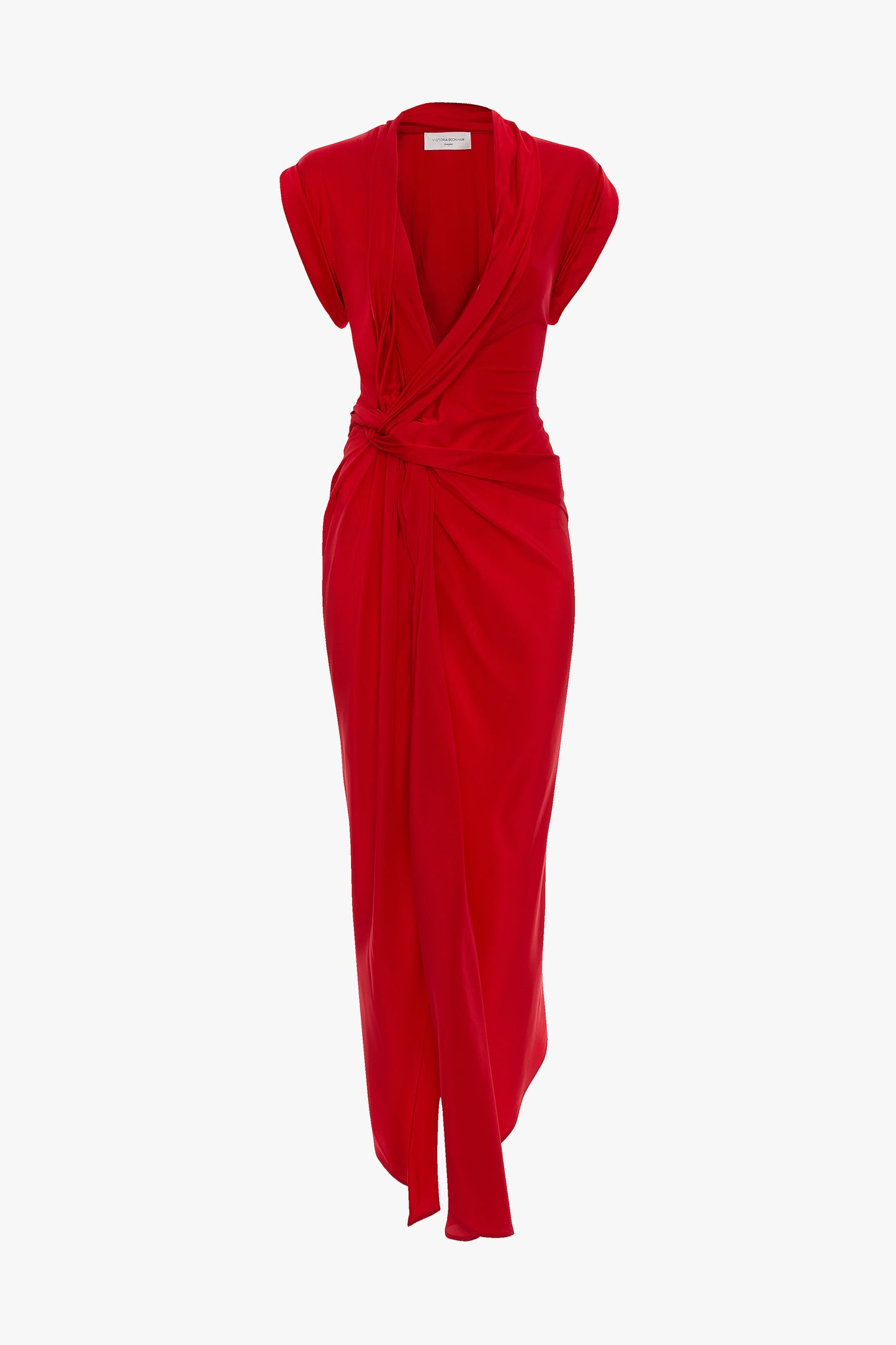 Asymmetric Twist Dress In Cardinal Red
