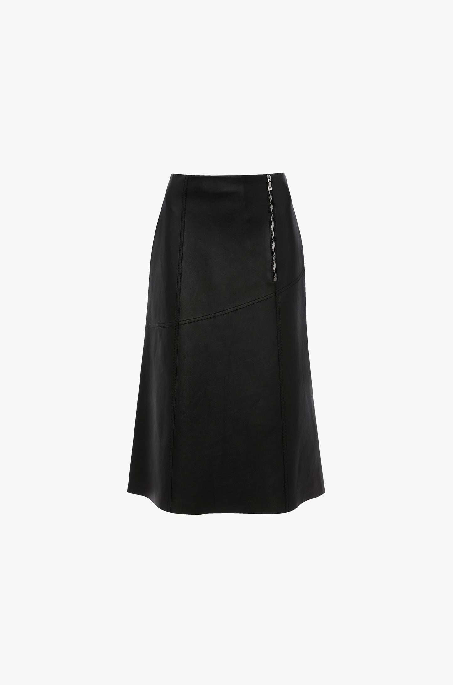 Panelled Leather Midi Skirt In Black