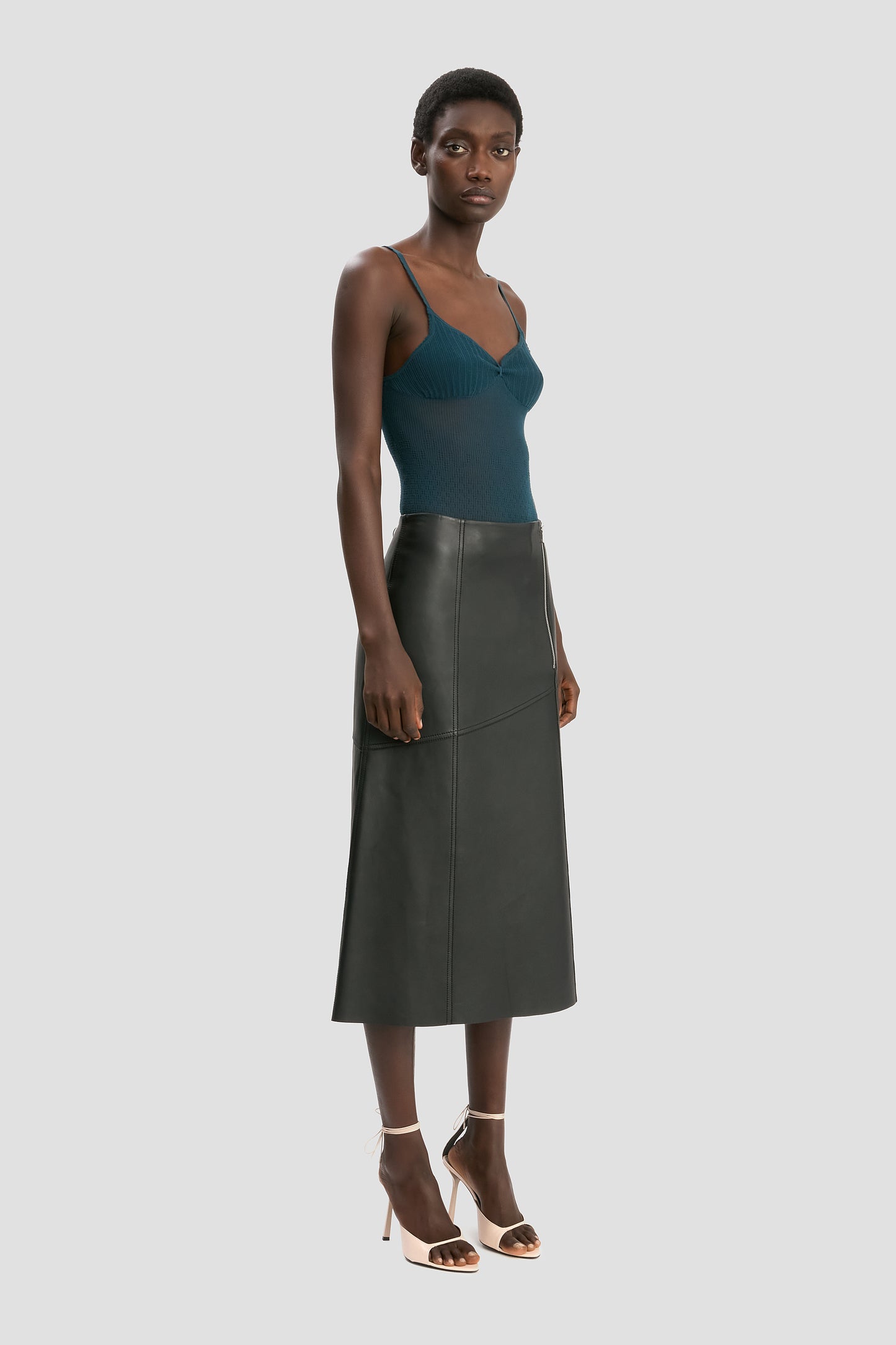 Panelled Leather Midi Skirt In Black