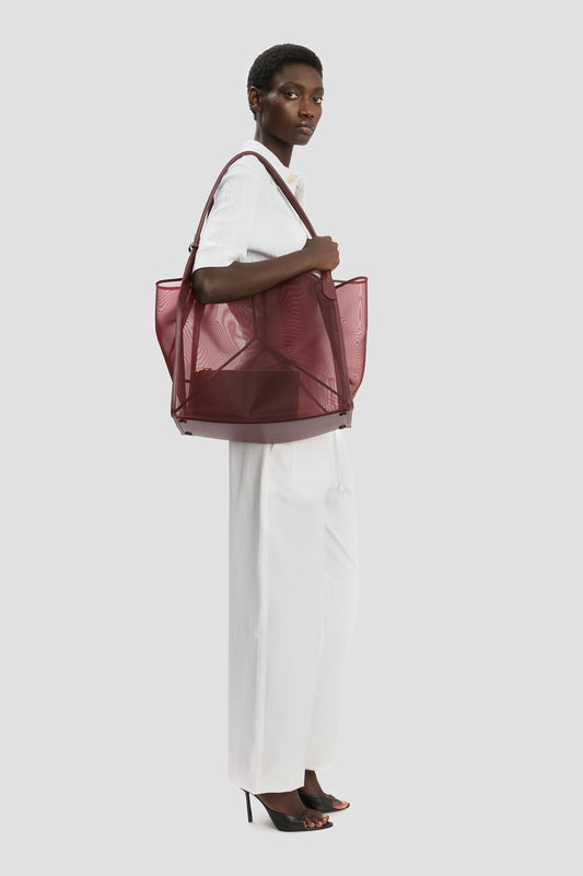 Victoria Tote Bag Large In Burgundy Mesh