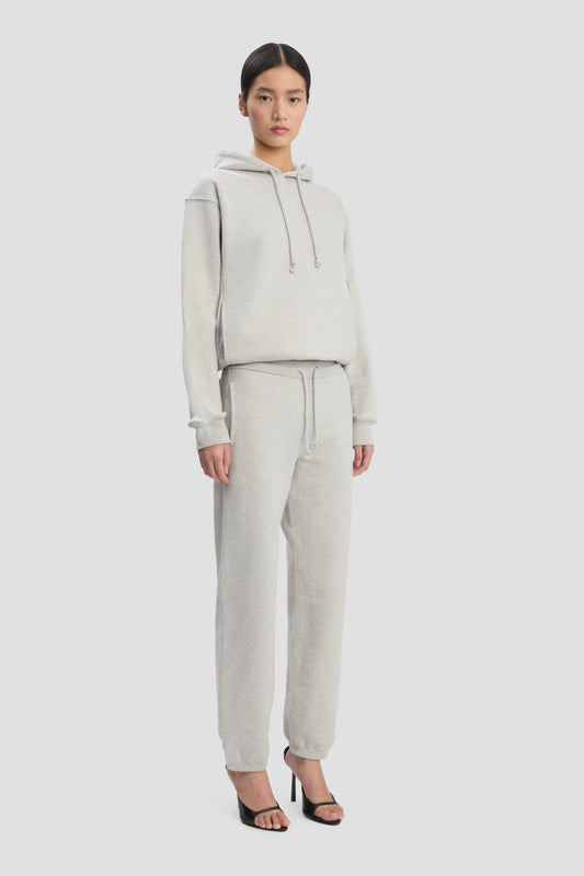 Logo Embroidered Hoodie In Grey Marl