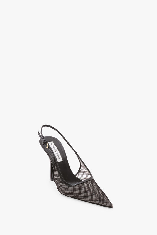 Victoria Stiletto Slingback In Black Mesh