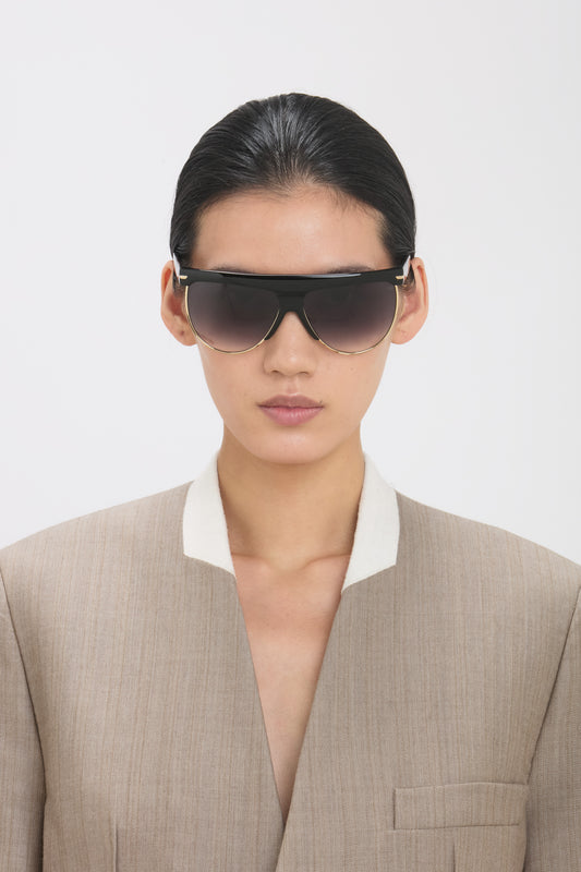 Sculpted Metal and Acetate Sunglasses with Flat Top