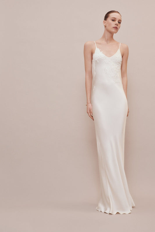 Exclusive Lace Detail Floor-Length Cami Dress In Ivory