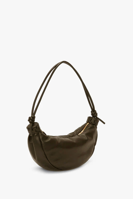 Puffy Half Moon Shoulder Bag In Khaki Leather