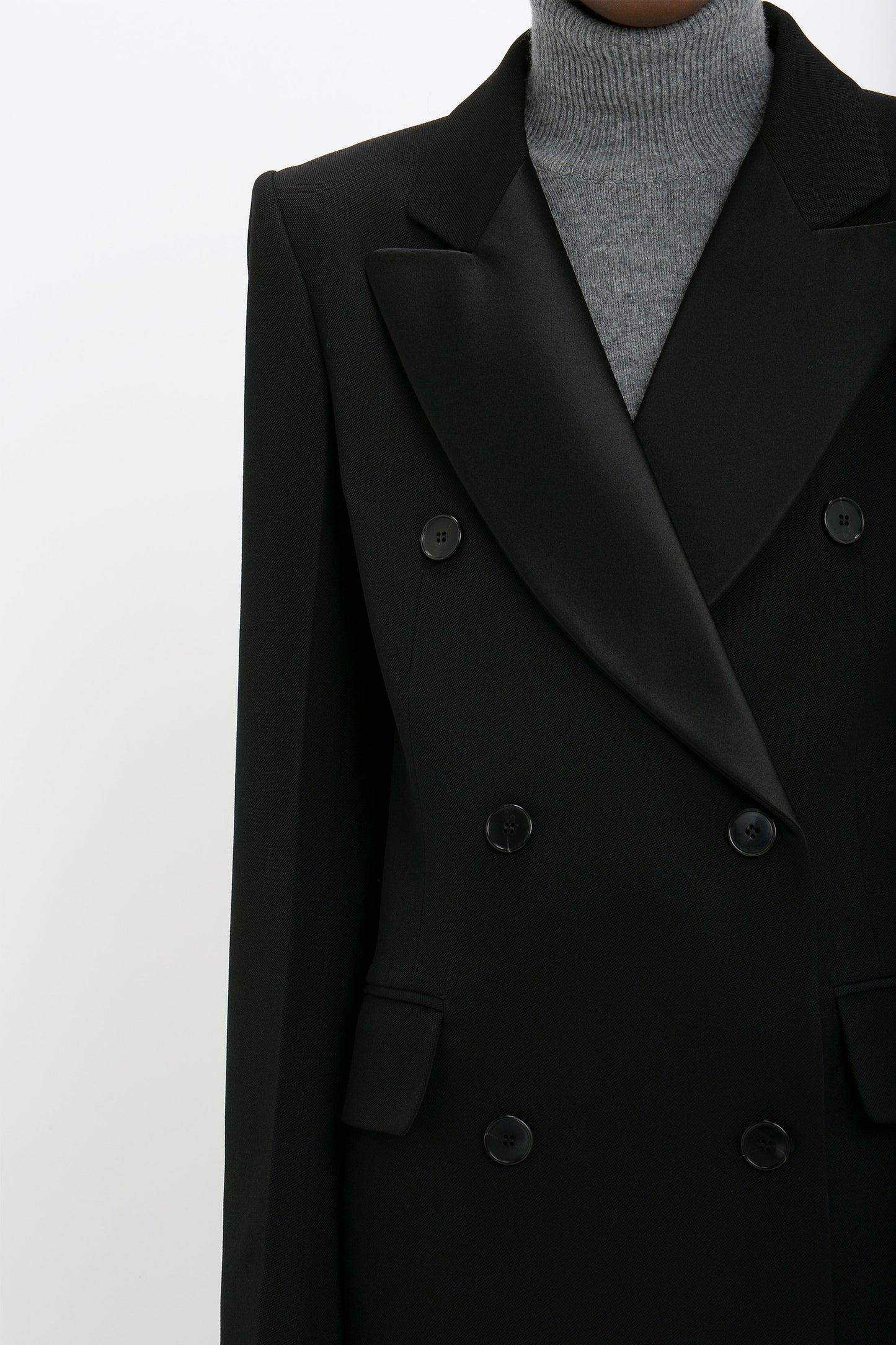 Double Breasted Tuxedo Coat in Black